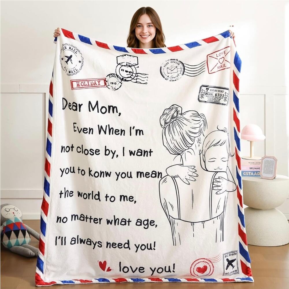 Dear Mom Throw Blanket Soft Fleece Throw Blanket Gifts Beige, 50" x 60" s36